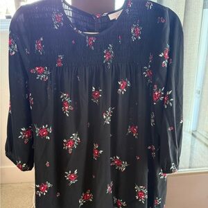 JJill Petite XS Floral Black and Red Women's Top